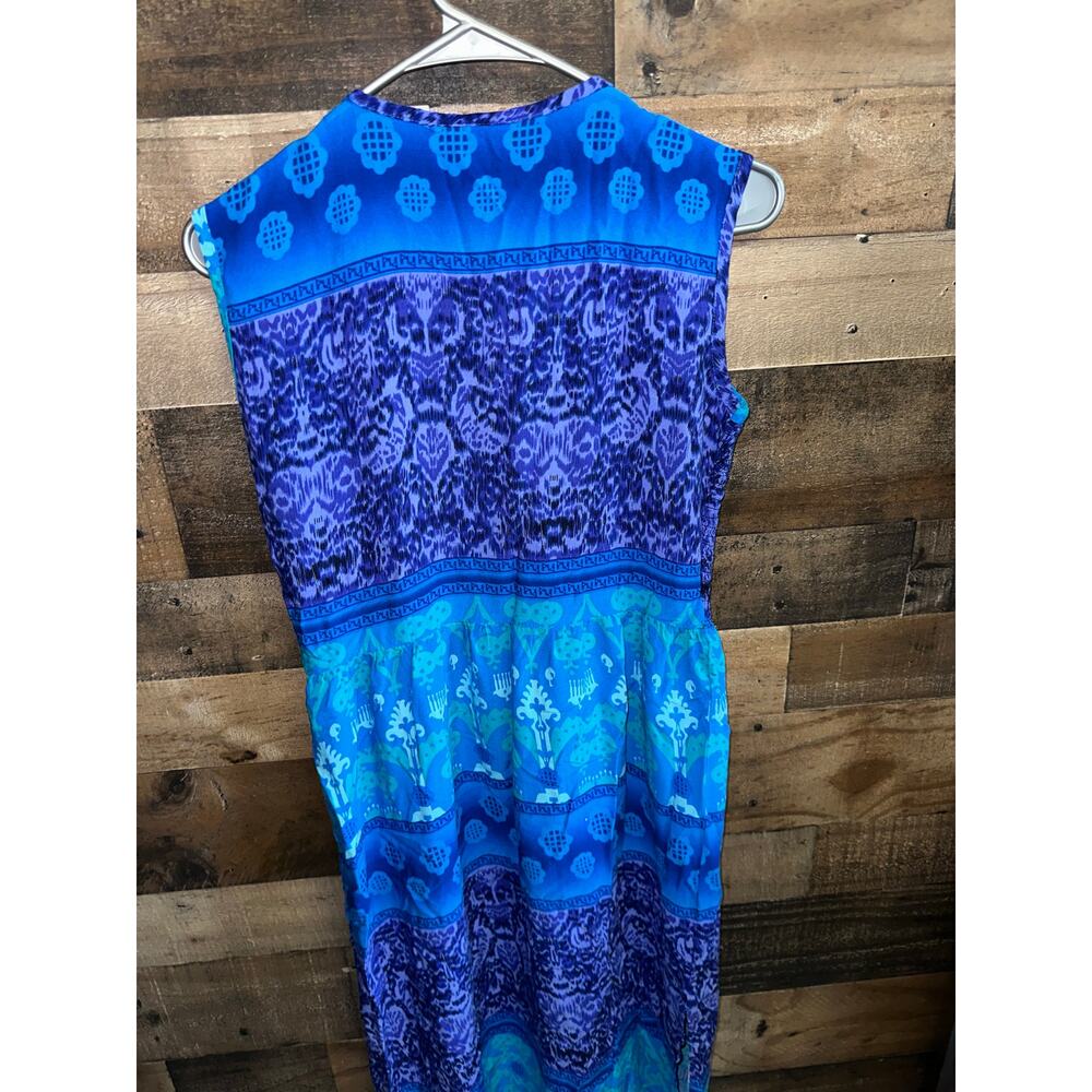 R&K Originals Size 10 Sleeveless Smocked Waist Midi Dress Blue Patterned - Picture 4 of 4